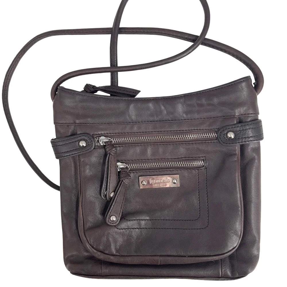Tignanello Womens Crossbody Bag Dark Brown Leather Multi-Pocket Small-Medium